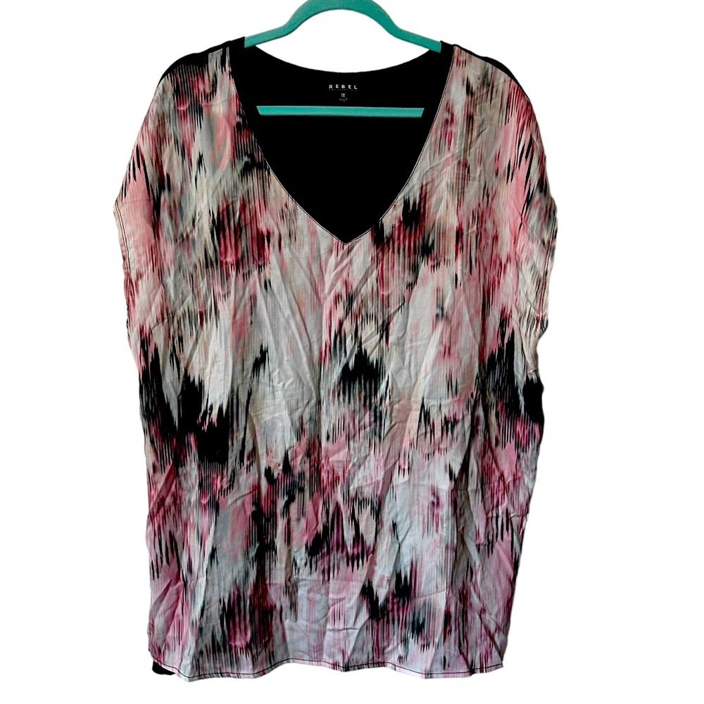Rebel Wilson Womens Blouse Size 1X Plus Sleeveless Pink Black Multicolored Shirt